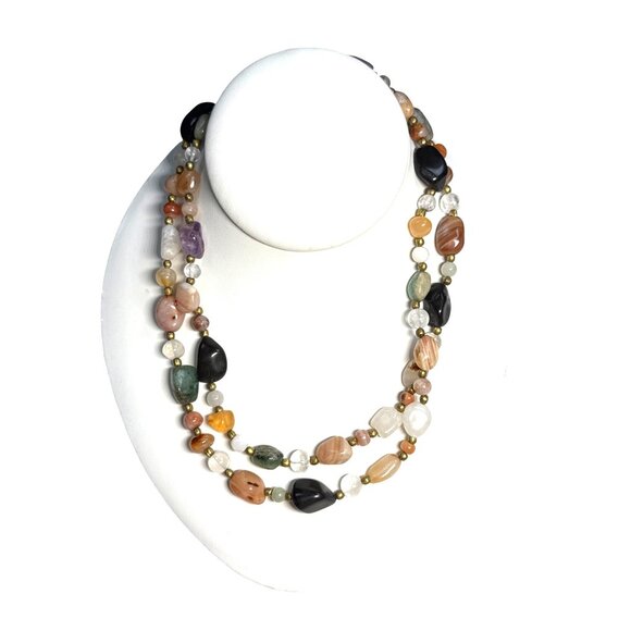 Long Agate Stone Necklace Natural Boho Chic Pendant Layered Jewelry Gift - Picture 1 of 11